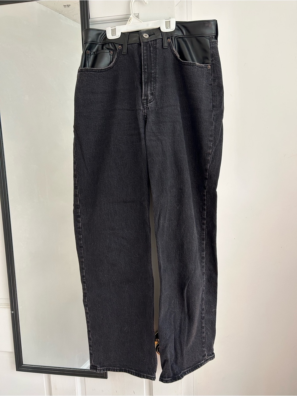 Abercrombie & Fitch Black Straight Jeans with Faux Leather Waist